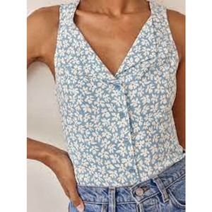 Reformation Blue Floral Vest Top
